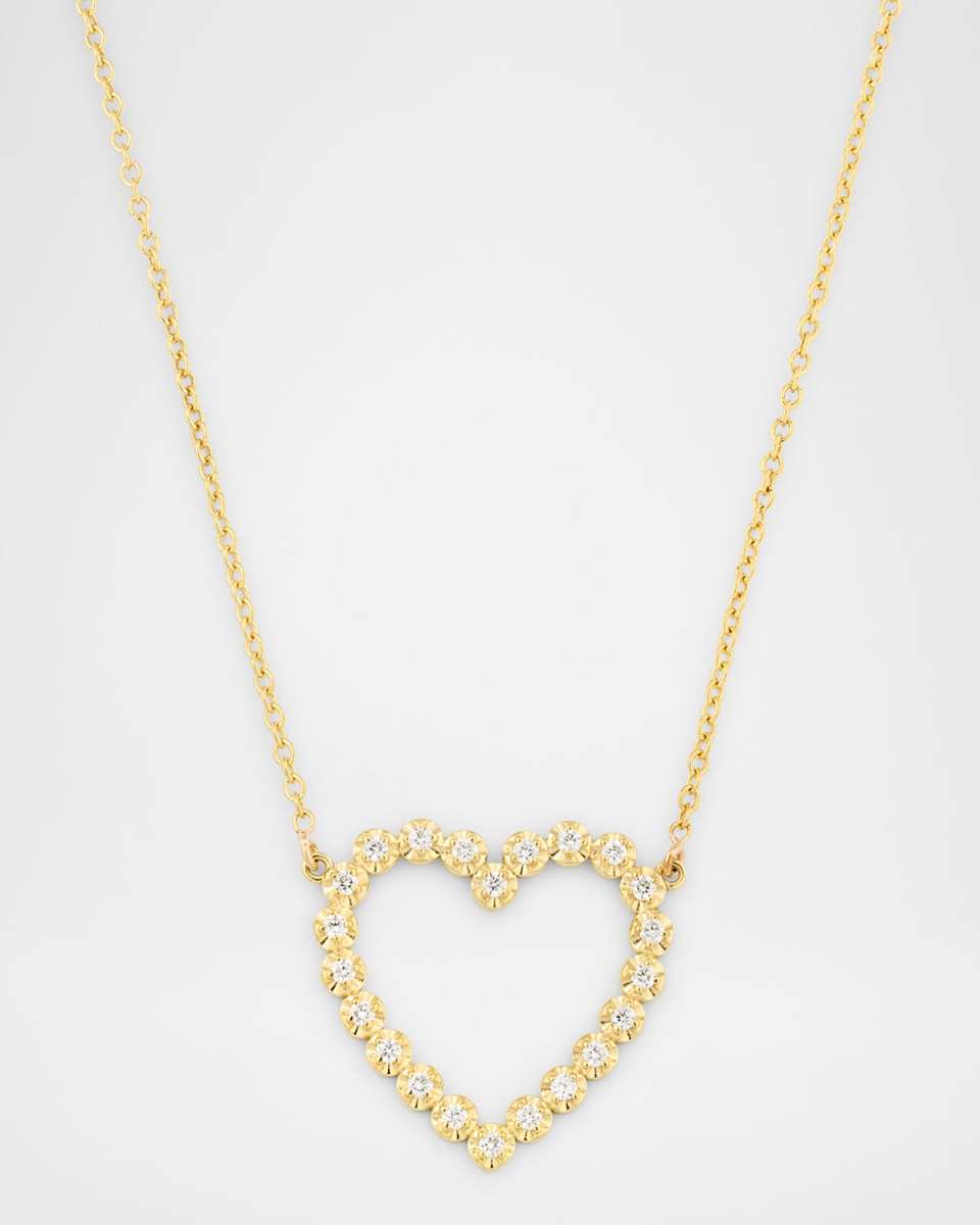 Illusion-Set Diamond Open Heart Pendant Necklace